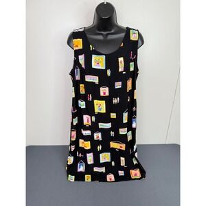 Blair Dress Womens Large Black Art Gallery Novelty Print Sleeveless Shift Retro